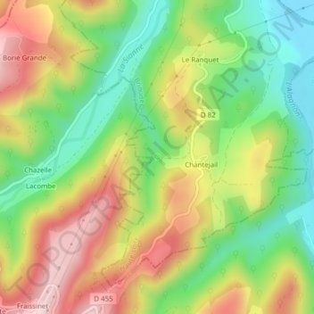 source de Chantejail topographic map, elevation, terrain