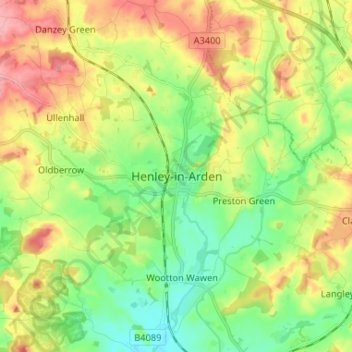 Henley-in-Arden topographic map, elevation, terrain