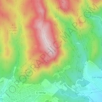 Puig de la Creu topographic map, elevation, terrain