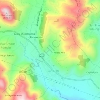 Pisicaz Bajo topographic map, elevation, terrain