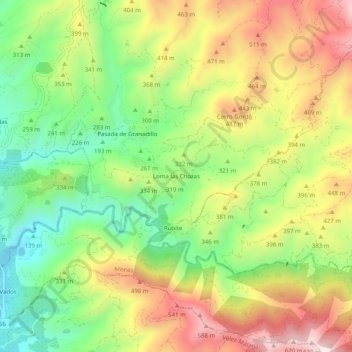 Loma las Chozas topographic map, elevation, terrain