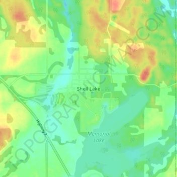 Shell Lake topographic map, elevation, terrain