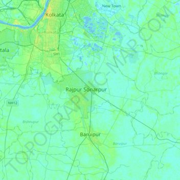 Rajpur Sonarpur topographic map, elevation, terrain