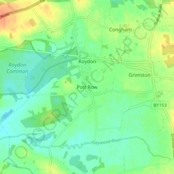 Pott Row topographic map, elevation, terrain