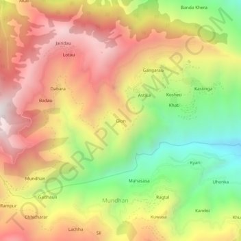 Gion topographic map, elevation, terrain
