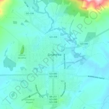 Goianésia topographic map, elevation, terrain