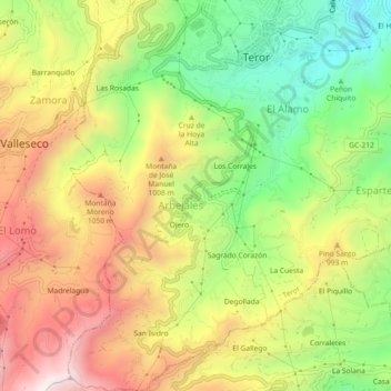 Ojero topographic map, elevation, terrain