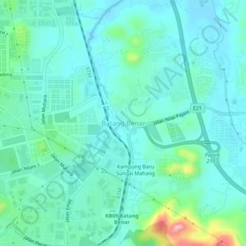 Batang Benar topographic map, elevation, terrain