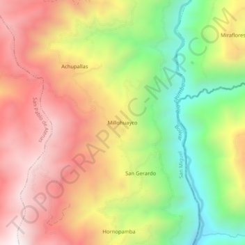 Millohuayco topographic map, elevation, terrain
