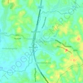 Kahathuduwa topographic map, elevation, terrain