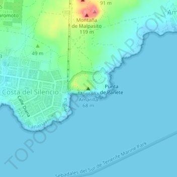 Montaña Amarilla topographic map, elevation, terrain