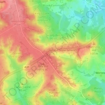 Stoney Cross topographic map, elevation, terrain