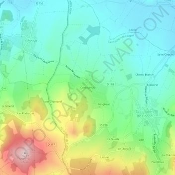 Contournat topographic map, elevation, terrain