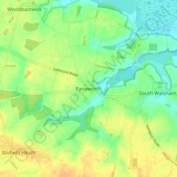 Panxworth topographic map, elevation, terrain