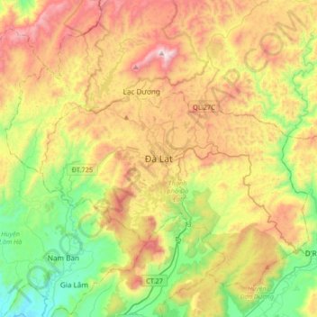Dalat topographic map, elevation, terrain