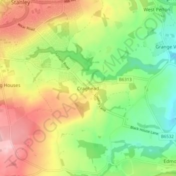 Craghead topographic map, elevation, terrain