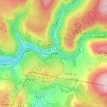 Cymmer topographic map, elevation, terrain