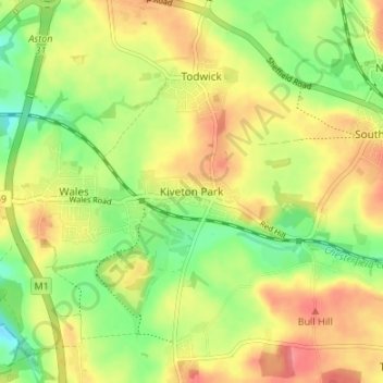 Kiveton Park topographic map, elevation, terrain