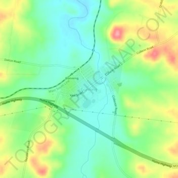 Gunning topographic map, elevation, terrain