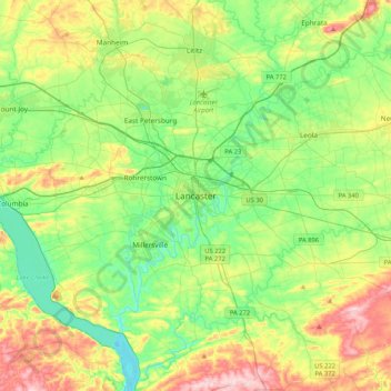 Lancaster topographic map, elevation, terrain