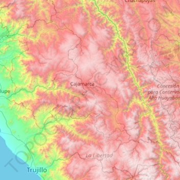 Province of Cajamarca topographic map, elevation, terrain