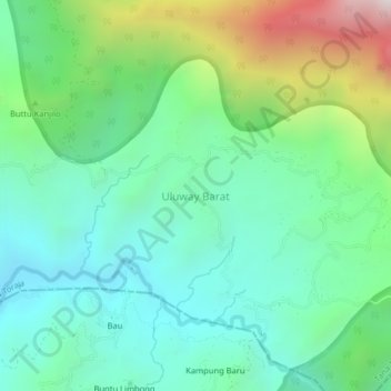 Uluway Barat topographic map, elevation, terrain