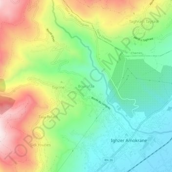 Bourafâa topographic map, elevation, terrain
