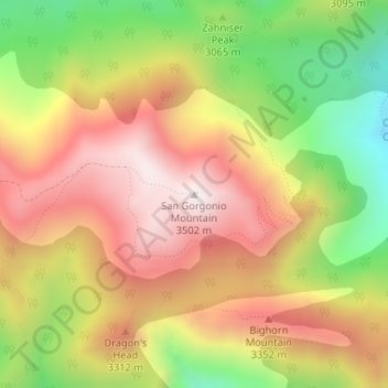 San Gorgonio Mountain topographic map, elevation, terrain