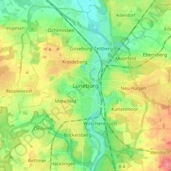 Lüneburg topographic map, elevation, terrain