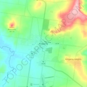 Kingaroy topographic map, elevation, terrain