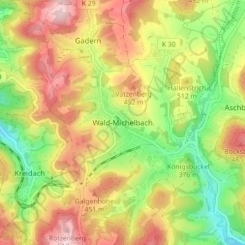 Wald-Michelbach topographic map, elevation, terrain