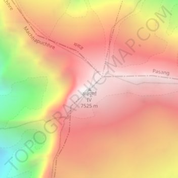 Annapurna IV topographic map, elevation, terrain