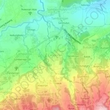 Cangkiran topographic map, elevation, terrain