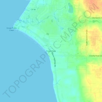 Point Clear topographic map, elevation, terrain