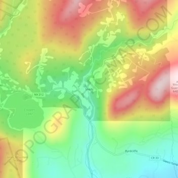 Shady topographic map, elevation, terrain