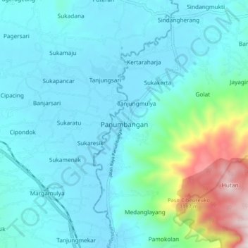 Panumbangan topographic map, elevation, terrain