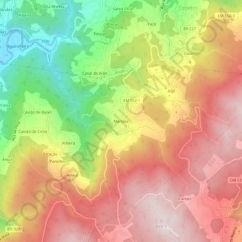 Merlães topographic map, elevation, terrain