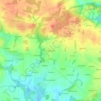 Kerganaouen topographic map, elevation, terrain
