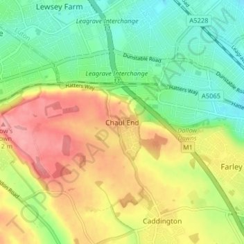 Chaul End topographic map, elevation, terrain