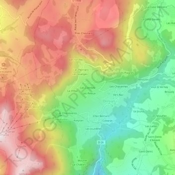 Les Combes topographic map, elevation, terrain