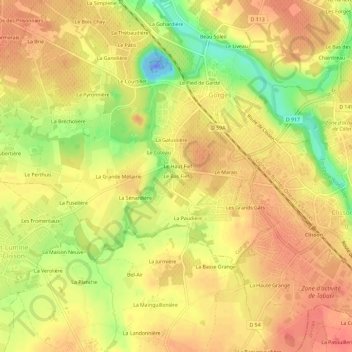 Le Bas Fief topographic map, elevation, terrain