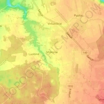 Mitkūnai topographic map, elevation, terrain