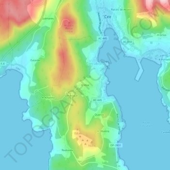 O Vilar topographic map, elevation, terrain