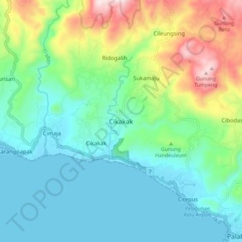 Cikakak topographic map, elevation, terrain