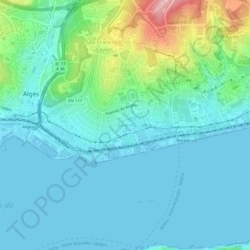 Belém topographic map, elevation, terrain