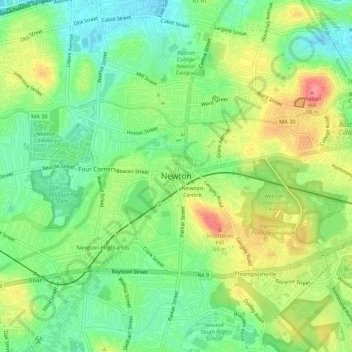 Newton Centre topographic map, elevation, terrain