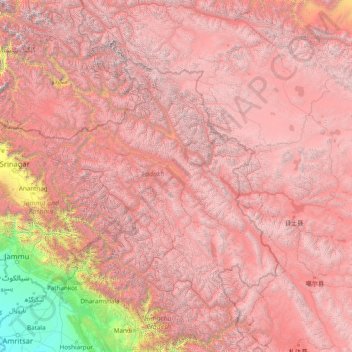 Ladakh topographic map, elevation, terrain