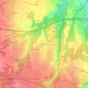 Chassignoles topographic map, elevation, terrain