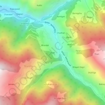 Jhutli topographic map, elevation, terrain