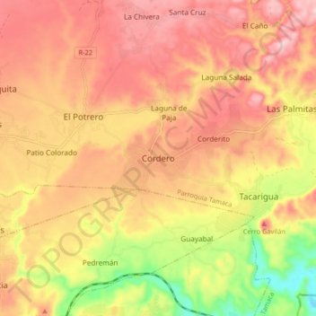 Cordero topographic map, elevation, terrain